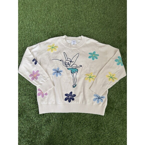 Disney Parks Peter Pan Tinker Bell Crewneck Sweater Size L Brand New - Picture 1 of 7